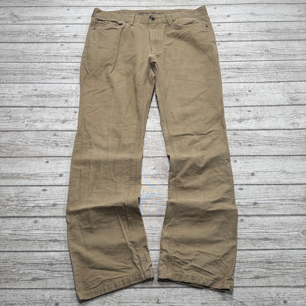 Eddie Bauer Pants Men's 36x34 Brown Canvas Straight Leg Relaxed Utility Rugged